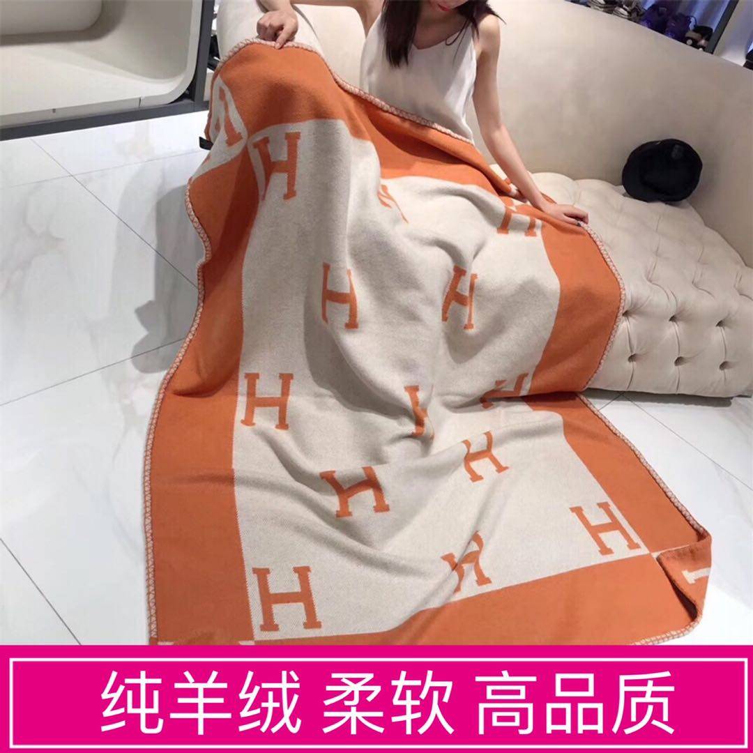 H字母羊绒披肩毛毯轻奢小时代同款双面办公室空调沙发盖毯子