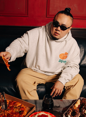 顽童MJFRESH 披萨印花宽松休闲连帽卫衣港风复古秋冬帽衫上衣