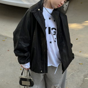 男童皮衣外套2026春秋新款 潮 儿童中大童宽松休闲夹克上衣时髦韩版