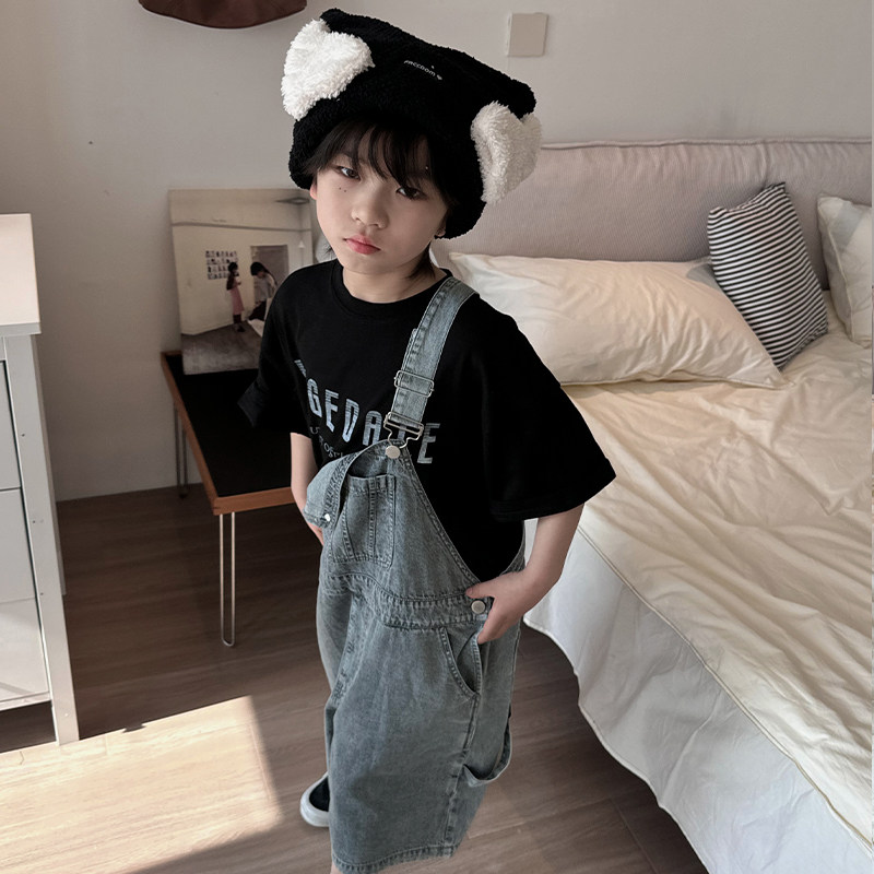 男童牛仔背带裤夏季儿童短裤痞帅中大童裤子男孩薄款连体五分裤潮