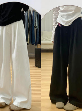 白色休闲裤女2025秋冬新款胖妹妹mm梨型身材高腰宽松显瘦阔腿长裤