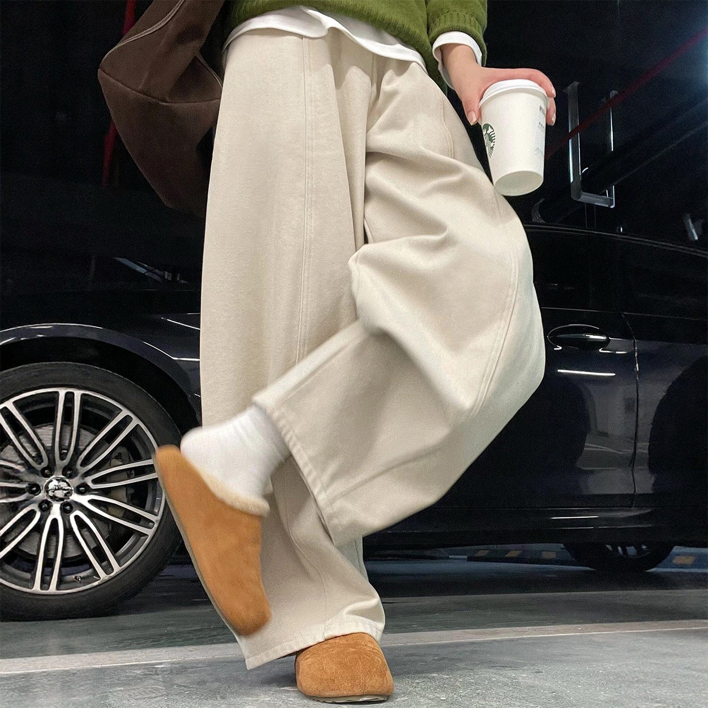 米白色阔腿牛仔裤女秋冬加绒加厚胖妹妹mm梨型身材宽松显瘦弯刀裤,女装/女士精品,大码裤装,淘宝优惠券,粉丝福利购,淘宝优惠卷