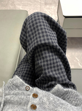 黑灰色毛呢格子裤女2025秋冬加绒胖妹妹mm高腰宽松显瘦阔腿休闲裤