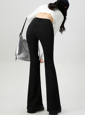 黑色微喇牛仔裤女2025秋冬加绒胖妹妹mm高腰弹力显瘦梨型身材裤子