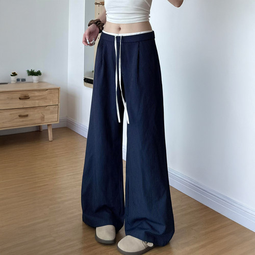 条纹西装裤~阔腿版遮胯显瘦！