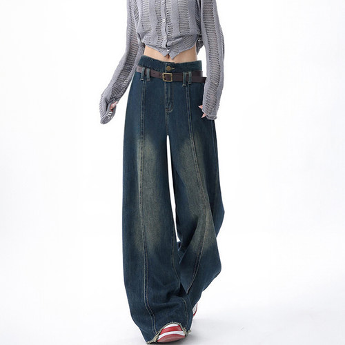 巨显瘦！美式复古阔腿牛仔裤~