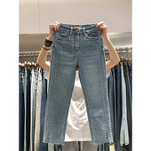 梨型身材开叉直筒牛仔裤 子 女秋冬新款 胖妹妹mm高腰显瘦烟管九分裤