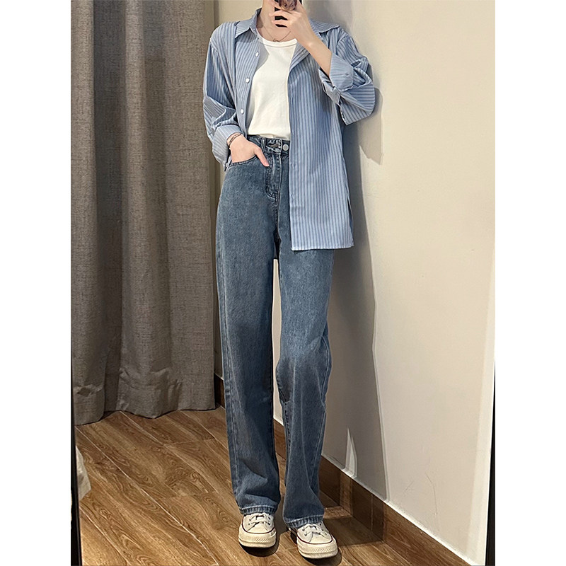 蓝色窄版阔腿牛仔裤女2025秋冬新款胖妹妹mm高腰宽松显瘦直筒长裤,女装/女士精品,大码连衣裙,淘宝优惠券,粉丝福利购,淘宝优惠卷