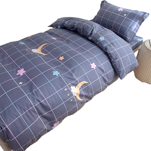 学生宿舍全棉床单床笠款三件套80/90x190cm纯棉被套卡通条格套件