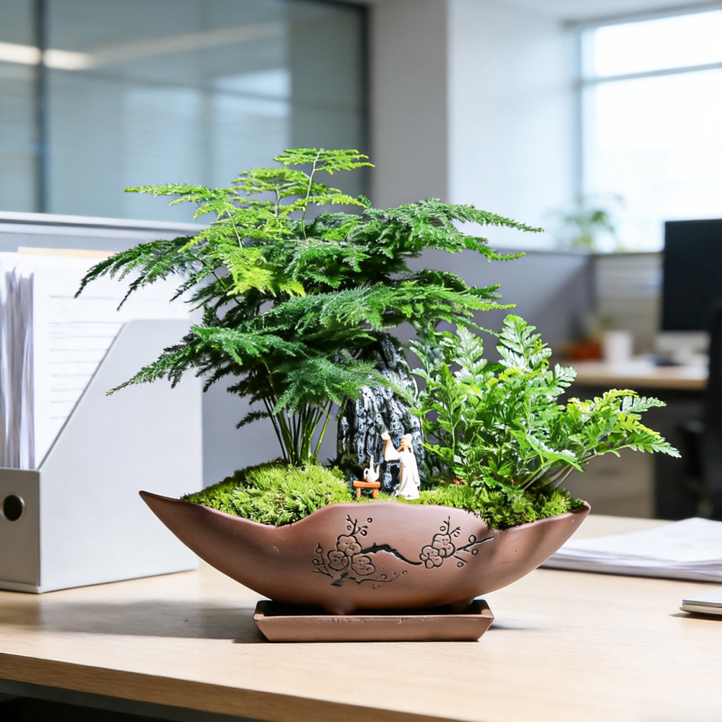 现代风办公室桌面摆件文竹小盆栽室内绿植盆景植物送领导同事礼品