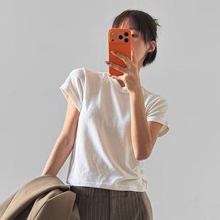 新款 LAG2025冬季 时尚 通勤纯色修身 圆领休闲短T恤 韩国正品 短袖 女装