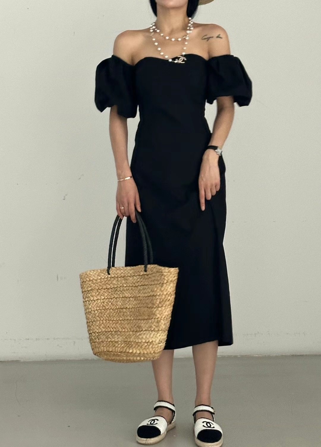 韩国花苞肩可两穿绑带露肩连衣裙