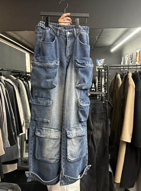 韩国代购女装2025春款PROJECT WAVE-P超酷个性口袋工装风牛仔裤