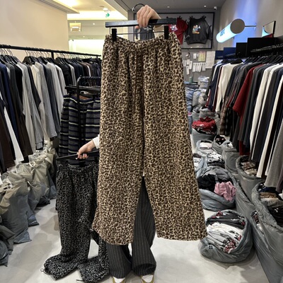 韩国抽绳豹纹休闲阔腿裤潮裤