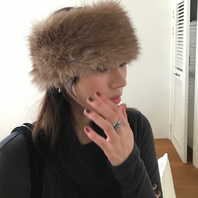 毛绒皮草宽发箍发带露顶帽女帽