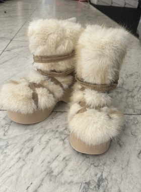 韩国代购女装2025冬款GATELESS厚底绑带爱斯基摩毛绒绒雪地靴潮靴