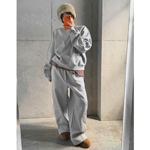 女装 通勤加绒松紧腰宽松纯色休闲长裤 LAG2025冬季 时尚 款 韩国正品