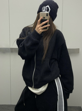 韩国代购女装2025冬款VIRKIN立领绒面时尚拉链宽松潮款短外套