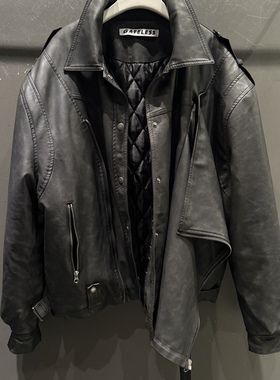 韩国代购女装2025冬款GATELESS帅气夹棉空军风翻领机车款皮衣夹克