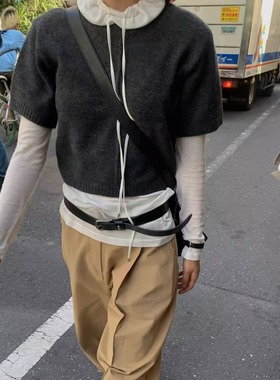 韩国代购女装2025秋款TEMPTING抽绳领口时尚纯色修身显瘦长袖T恤