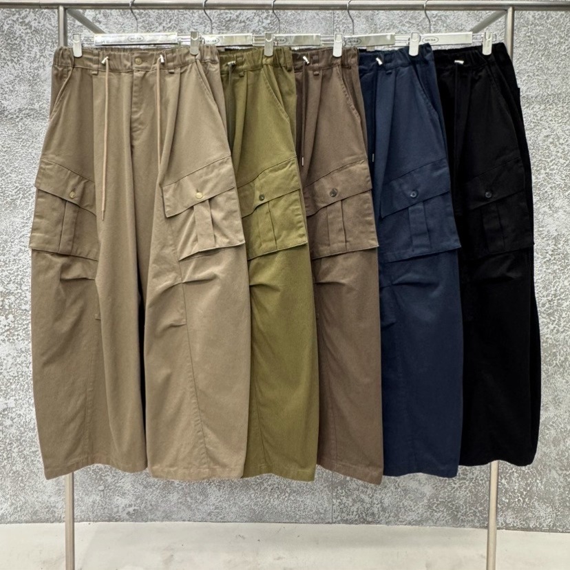 韩国工装风高腰阔腿抽绳休闲长裤