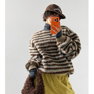 女装 宽松通勤条纹拼色圆领长袖 LAG2025冬季 时尚 卫衣 新款 韩国正品