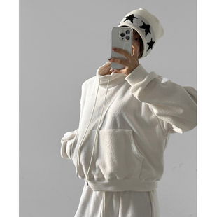 新款 LAG2025冬季 时尚 通勤纯色宽松高领长袖 卫衣 韩国正品 短款 女装