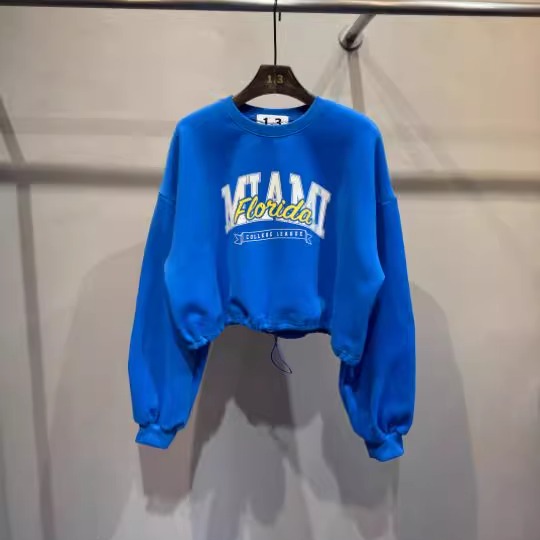 韩国正品女装2025冬季新款时尚通勤字母印花加绒长袖圆领短款卫衣