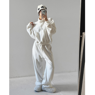 女装 通勤纯色松紧腰抽绳加绒休闲长裤 LAG2025冬季 时尚 款 韩国正品