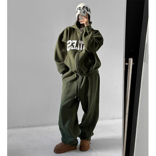 女装 通勤纯色宽松加绒松紧腰抽绳长裤 LAG2025冬季 时尚 款 韩国正品