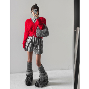 时尚 韩国正品 新款 LAG2025冬季 纯色A字高腰层叠百搭休闲半身裙 女装