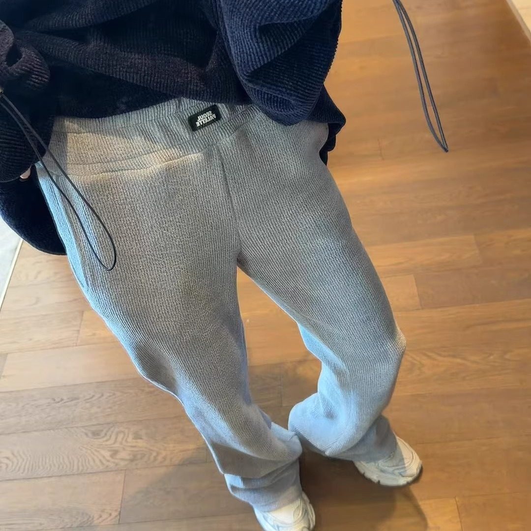 坑条绒高腰微喇叭显瘦时髦休闲裤