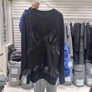 韩国代购女装2025秋冬款BRICKLANE假两件拼接吊带背心长袖T恤