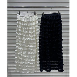 韩国代购女装2026早春BRICKLANE高腰文艺气质层叠荷叶边半身长裙