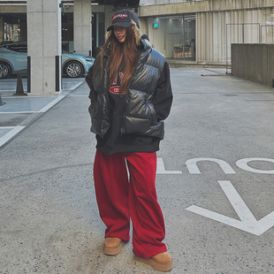 女装 纯色宽松松紧腰抽绳加绒休闲长裤 LAG2025冬季 时尚 款 韩国正品