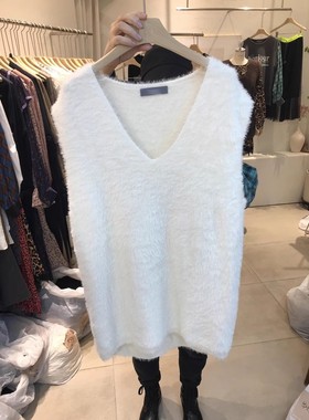 现~韩国代购女装2023冬款bumblebee柔软毛绒V领中长针织衫马甲