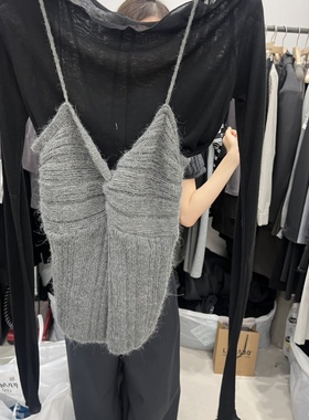 韩国代购女装2025冬款RECOVER气质叠穿外穿吊带螺纹针织背心