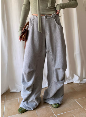 韩国正品女装2025早秋VERANDA松紧腰抽绳宽松捏褶阔腿显瘦休闲裤