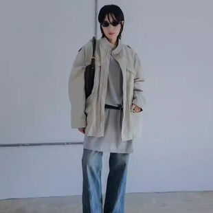 韩国代购女装2026早春帅气立领口袋工装风超酷抽绳时潮款外套