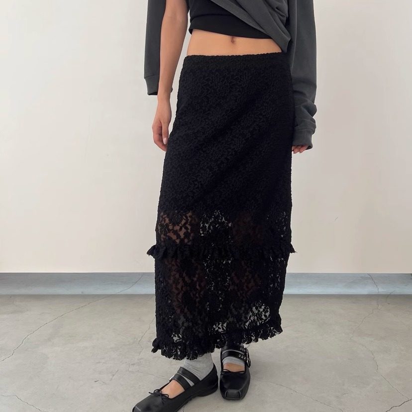 含衬裙蕾丝显瘦半身中长裙