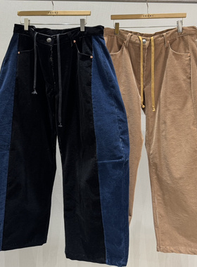 韩国代购女装2025冬款FRANC高腰时尚抽绳弯刀设计宽松拼色休闲裤