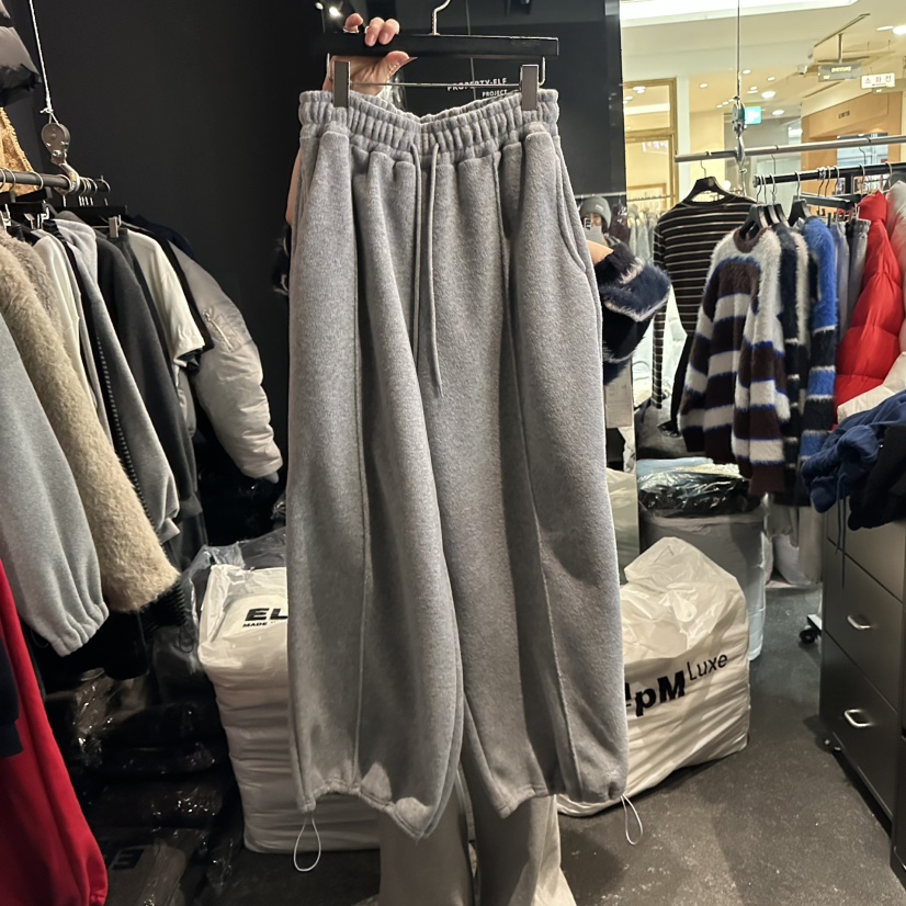 松紧腰加绒宽松抽绳束腿休闲裤