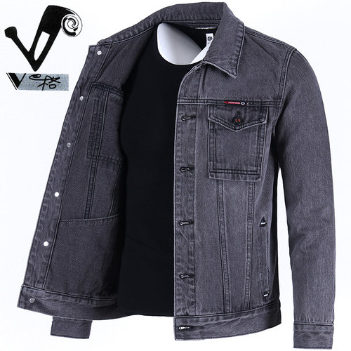 V格牛仔外套男翻领春秋冬宽松