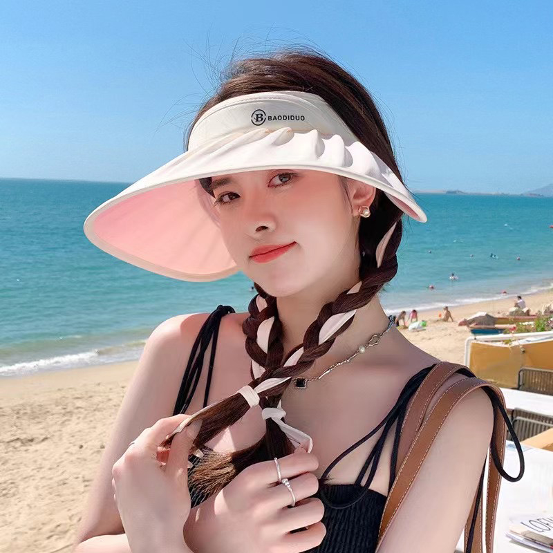 大帽檐变色空顶帽子女2025新款夏季防紫外线遮阳帽海边贝壳防晒帽