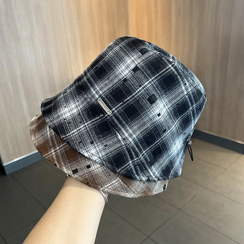 复古格纹渔夫帽女春秋显脸小