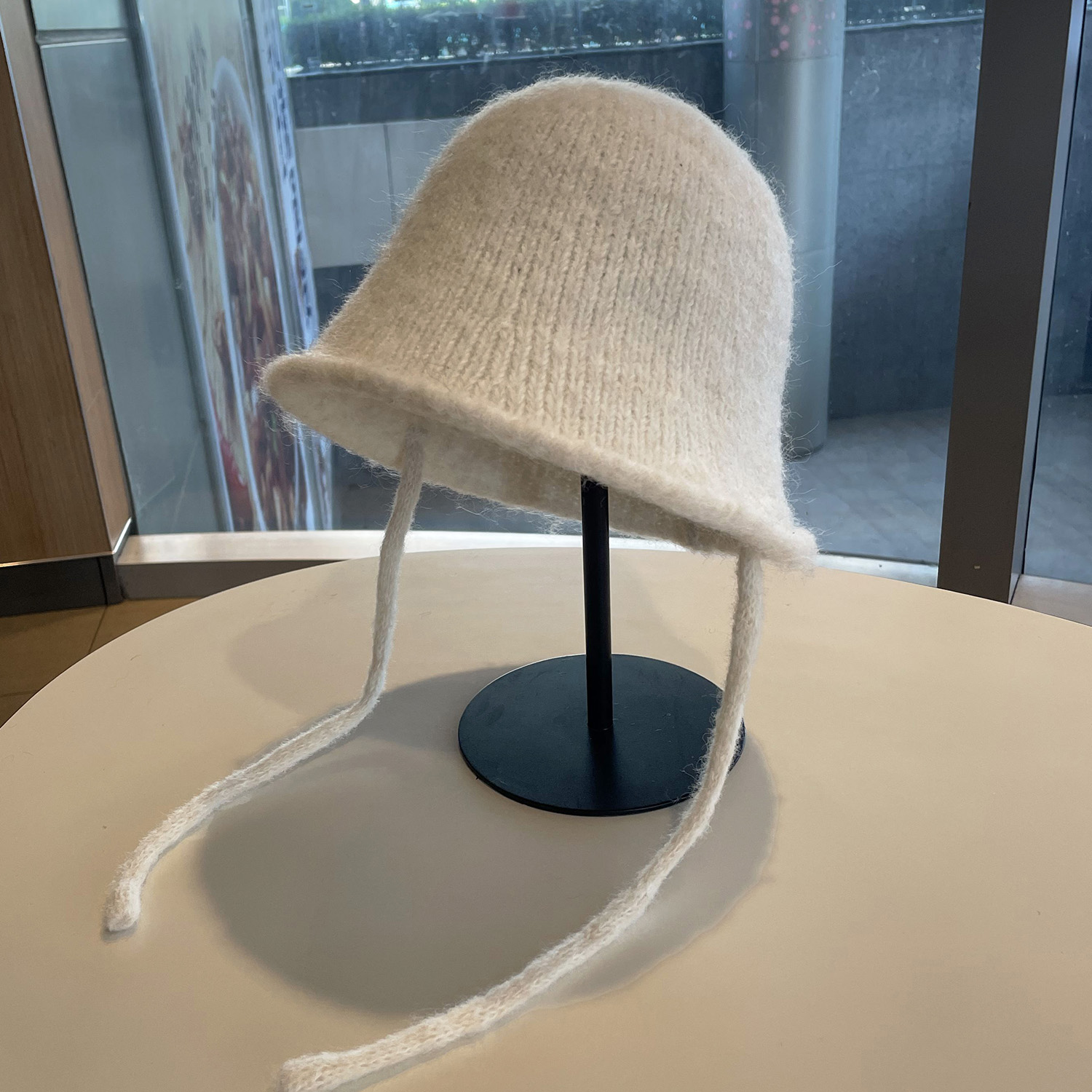 系带毛线水桶帽女秋冬季保暖