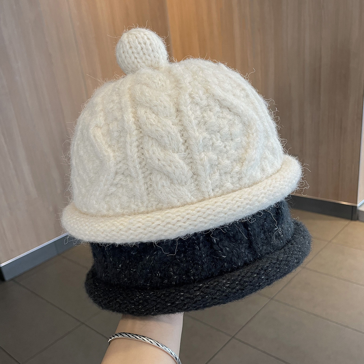 卷边毛线地主帽女秋冬保暖针织瓜皮帽子2025新款可爱显脸小套头帽