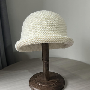 半卷边毛线渔夫帽女秋冬保暖针织盆帽百搭显脸小纯色简约水桶帽子