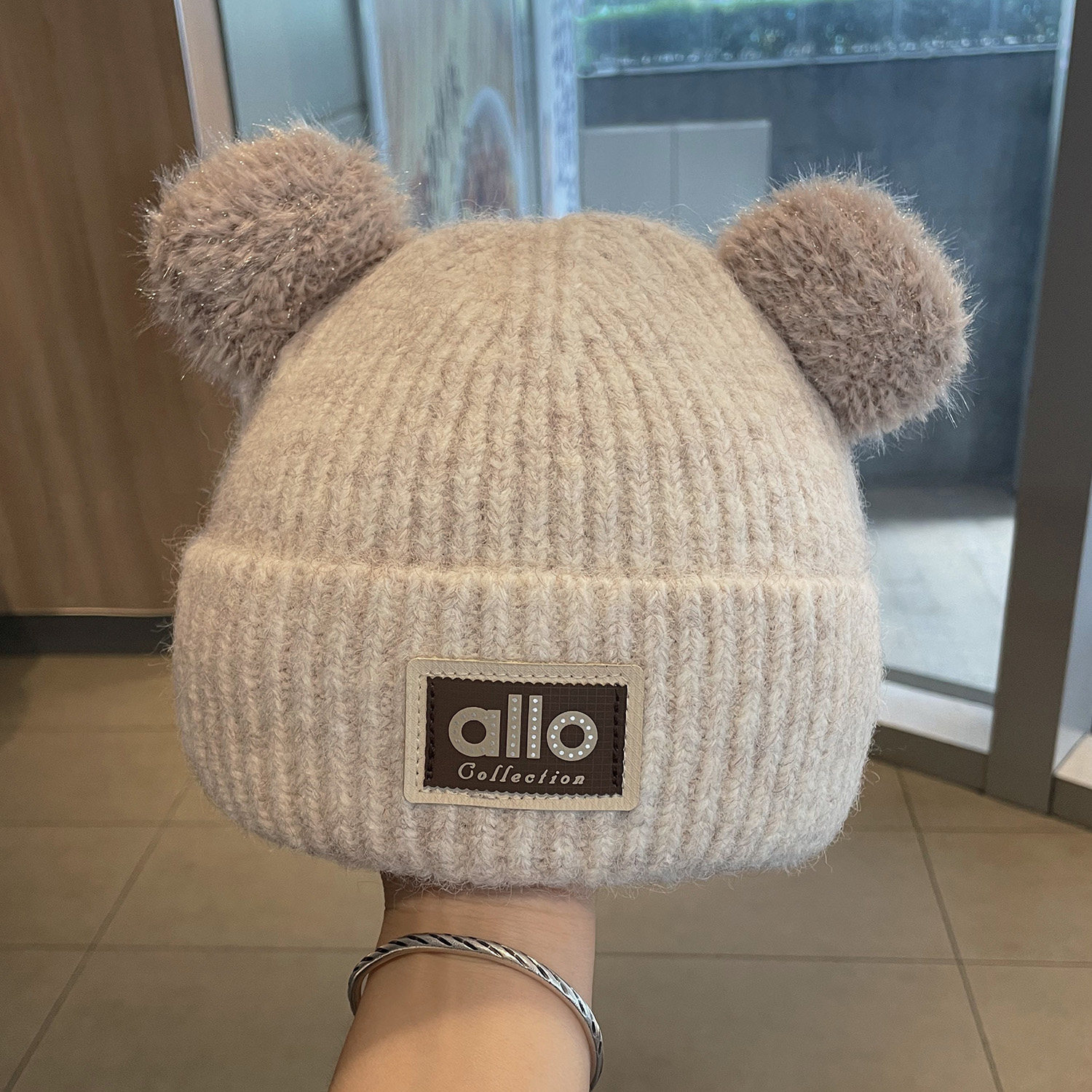 熊耳朵毛线帽冬季加绒加厚保暖