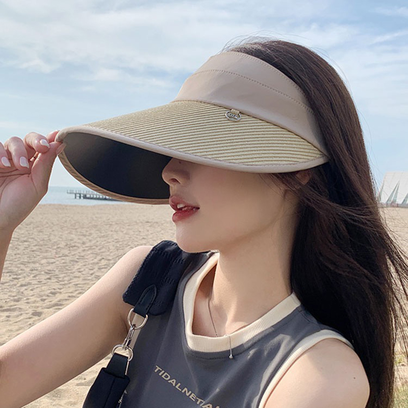 防紫外线空顶帽女夏季户外遮脸防晒太阳帽子韩版草编显脸小遮阳帽